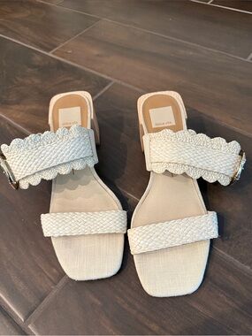 Dolce Vita Cream Braided Strap Block Heel Mules